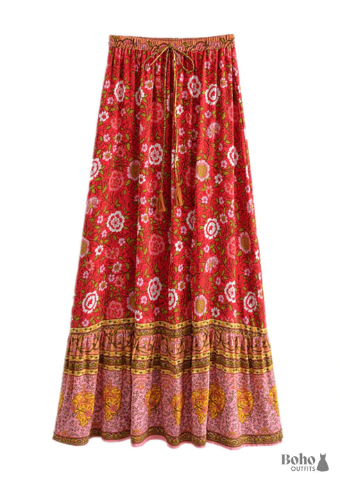 Boho Skirts in Verbena Flower in Red For Women
