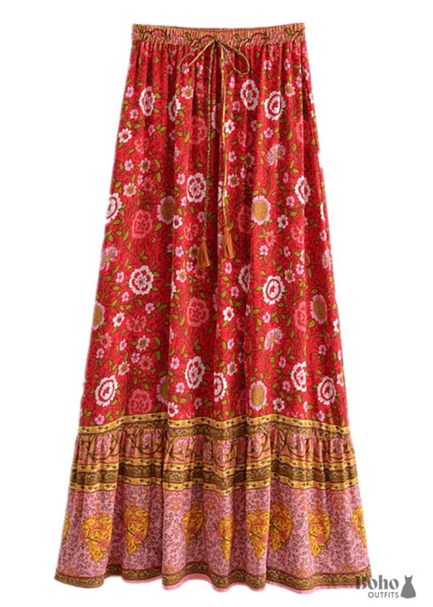 Boho Skirts in Verbena Flower in Red For Women