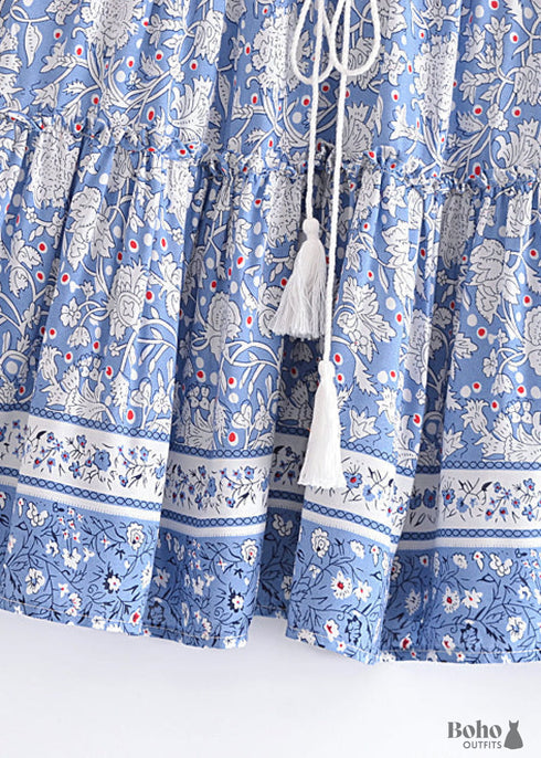 Faldas bohemias cruzadas en tonos azul cielo y margaritas para mujer