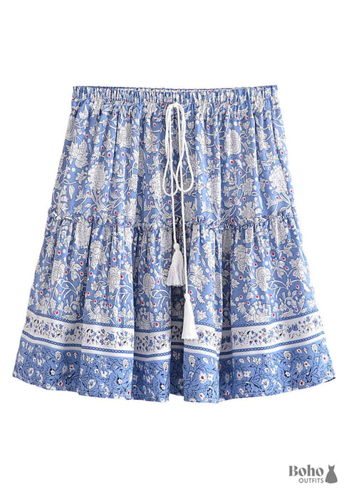 Faldas bohemias cruzadas en tonos azul cielo y margaritas para mujer