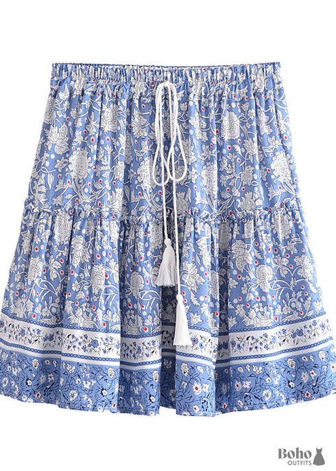 Faldas bohemias cruzadas en tonos azul cielo y margaritas para mujer