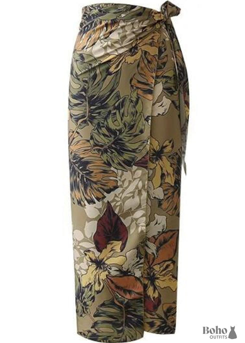 Boho Skirts in Wrap Skirt, Green Tropical For Women