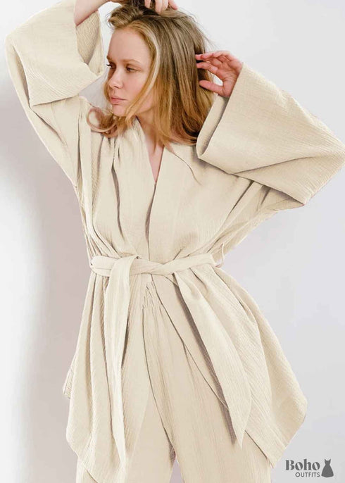 Boho Sleepwear, Pajamas Set, Emily Cotton in Blue and Navy