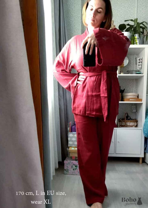 Boho Sleepwear, Pajamas Set, Emily Cotton in Blue and Navy