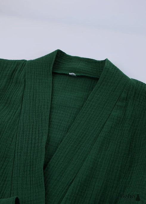 Boho Sleepwear, Pajamas Set, Emily Cotton in Green, Brown and Gray