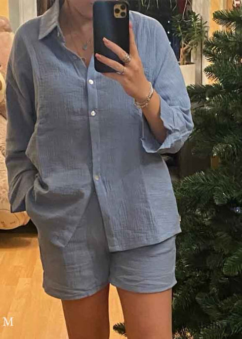 Conjunto de pijama bohemio Lucy Cotton en gris y verde