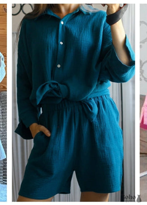 Conjunto de pijama bohemio Lucy Cotton en gris y verde