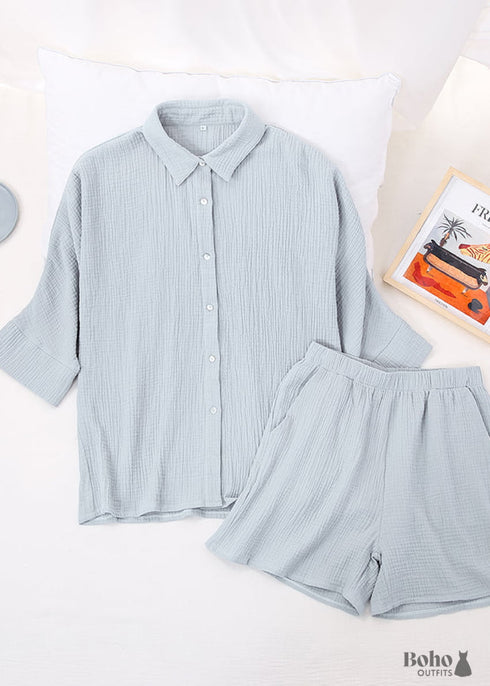 Conjunto de pijama bohemio Lucy Cotton en gris y verde