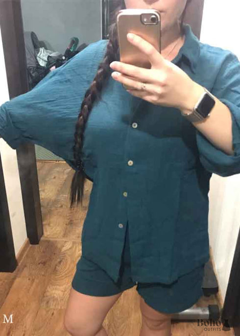 Conjunto de pijama bohemio Lucy Cotton en gris y verde