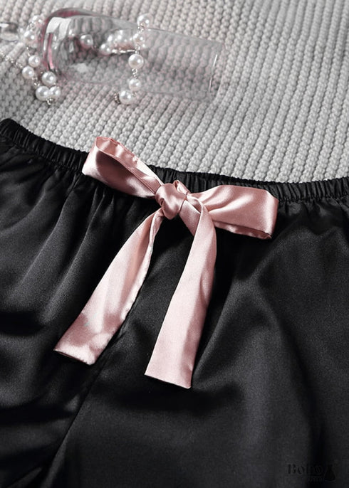 Pijama bohemio, conjunto de pijama de satén con corazón negro