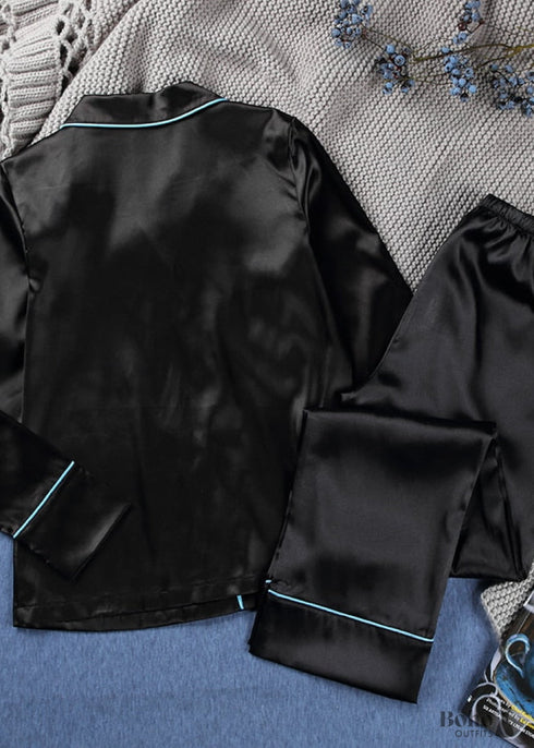 Pijama bohemio, conjunto de pijama de satén con corazón negro