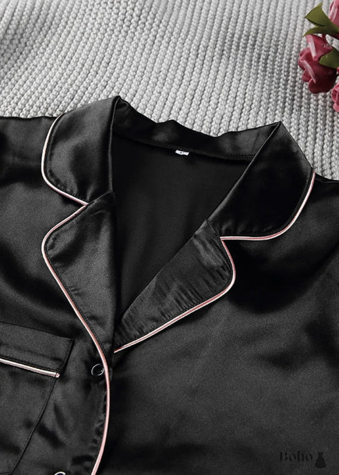 Pijama bohemio, conjunto de pijama de satén con corazón negro