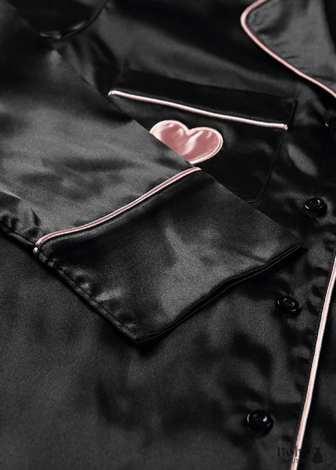 Pijama bohemio, conjunto de pijama de satén con corazón negro