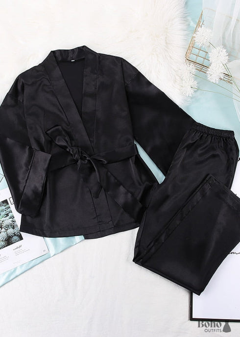 Boho Sleepwear, Pajamas Set, PJ Satin Clementine in Black, Navy, Gray and Red