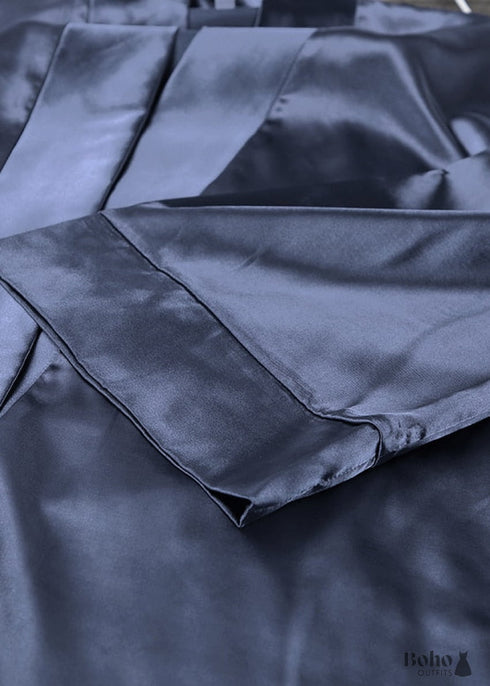 Pijama bohemio, conjunto de pijama de satén Clementine en azul y verde