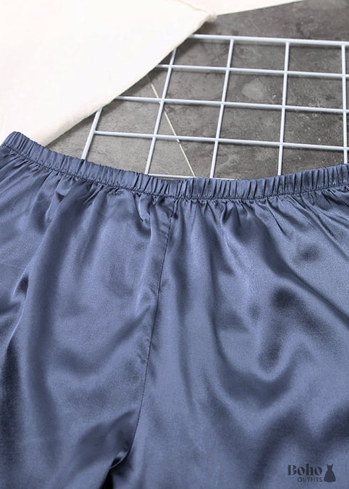 Pijama bohemio, conjunto de pijama de satén Clementine en azul y verde