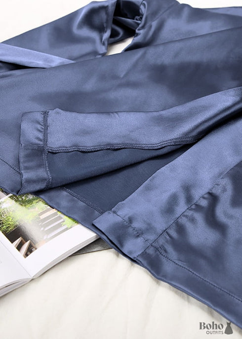 Pijama bohemio, conjunto de pijama de satén Clementine en azul y verde