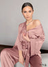 Pijama bohemio, conjunto de pijama de satén Clementine en rosa, champán y morado.