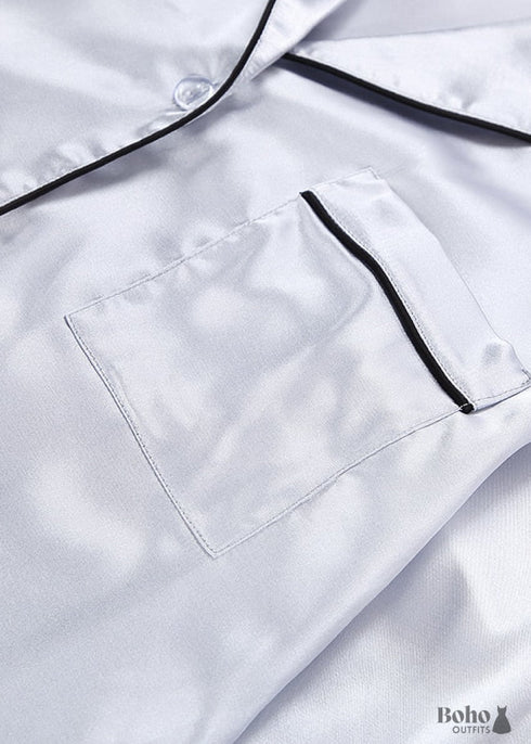 Boho Sleepwear, Pajamas Set, PJ Satin Clementine in Silver, Pink and Champagne