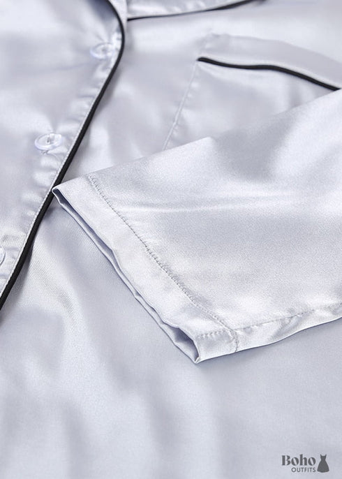 Boho Sleepwear, Pajamas Set, PJ Satin Clementine in Silver, Pink and Champagne