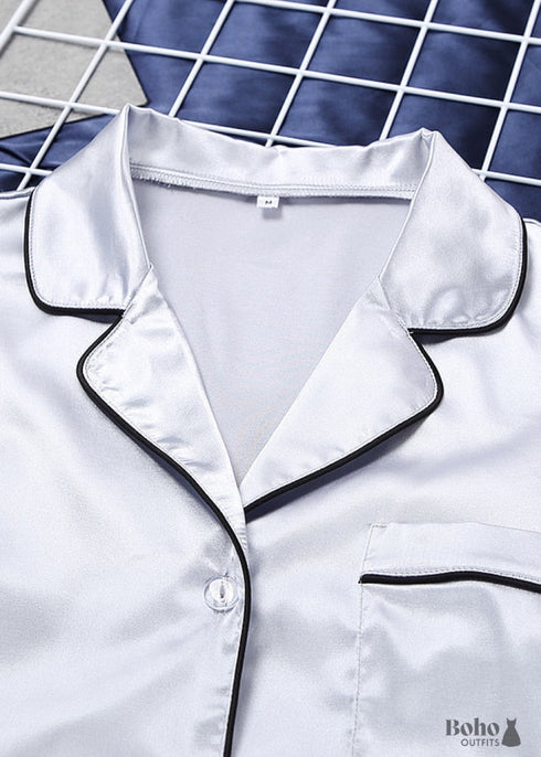 Boho Sleepwear, Pajamas Set, PJ Satin Clementine in Silver, Pink and Champagne