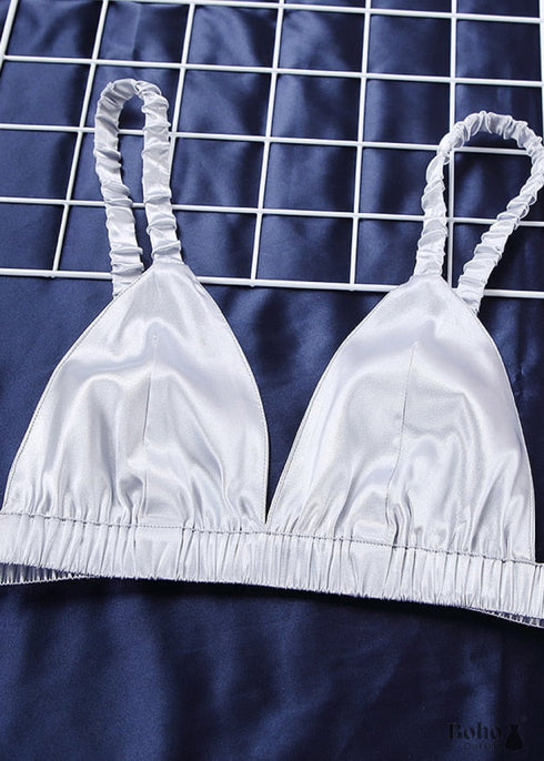 Boho Sleepwear, Pajamas Set, PJ Satin Clementine in Silver, Pink and Champagne