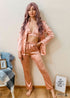 Boho Sleepwear, Pajamas Set, PJ Satin Clementine in Silver, Pink and Champagne