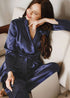 Boho Sleepwear, Pajamas Set, PJ Satin Francine in Navy, Brown and Black