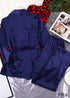 Boho Sleepwear, Pajamas Set, PJ Satin Francine in Navy, Brown and Black