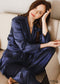 Boho Sleepwear, Pajamas Set, PJ Satin Francine in Navy, Brown and Black