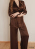 Boho Sleepwear, Pajamas Set, PJ Satin Francine in Navy, Brown and Black
