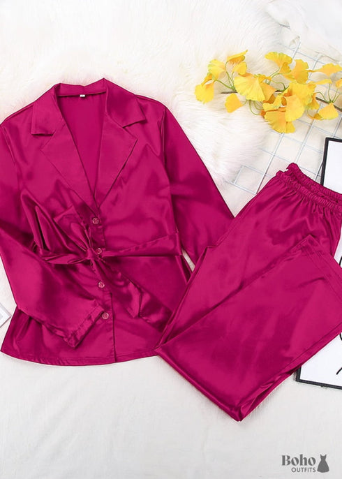 Pijama bohemio, conjunto de pijama de satén Francine en rojo