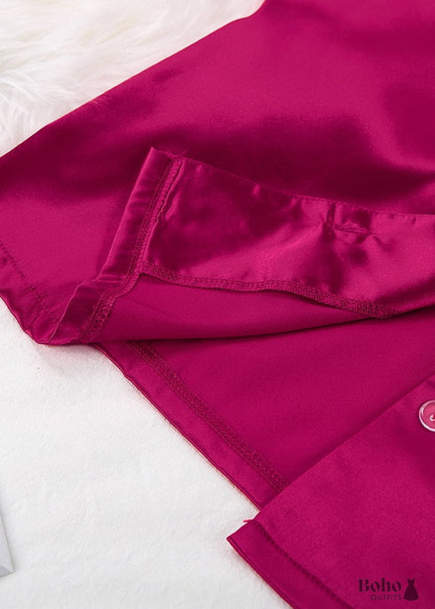 Pijama bohemio, conjunto de pijama de satén Francine en rojo