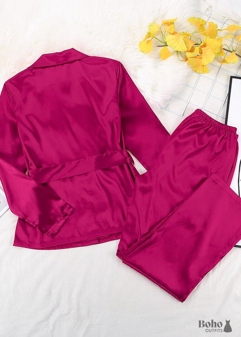 Pijama bohemio, conjunto de pijama de satén Francine en rojo