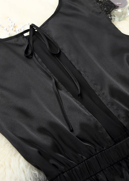 Pijama bohemio, conjunto de pijama de satén Jeanne negro y rosa