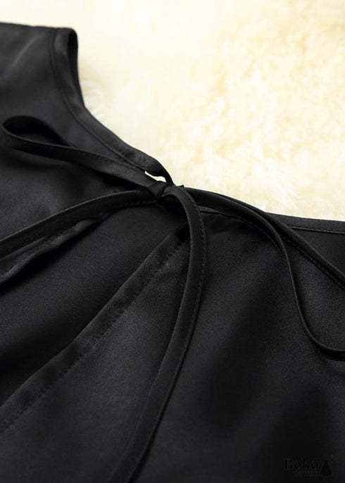 Pijama bohemio, conjunto de pijama de satén Jeanne negro y rosa