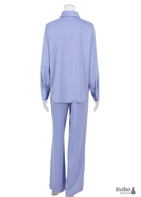 Pijama bohemio, conjunto de pijama de satén Lucy en azul