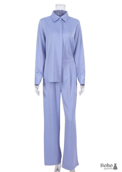 Pijama bohemio, conjunto de pijama de satén Lucy en azul