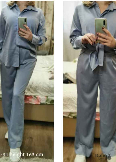 Pijama bohemio, conjunto de pijama de satén Lucy en azul