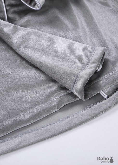 Pijama bohemio, conjunto de pijama de terciopelo Denise en gris y rosa.