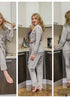 Pijama bohemio, conjunto de pijama de terciopelo Denise en gris y rosa.