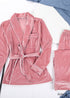 Pijama bohemio, conjunto de pijama de terciopelo Denise en gris y rosa.