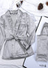 Pijama bohemio, conjunto de pijama de terciopelo Denise en gris y rosa.
