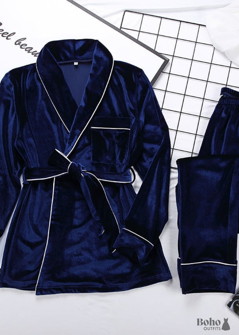 Pijama bohemio, conjunto de pijama de terciopelo Denise en gris y rosa.