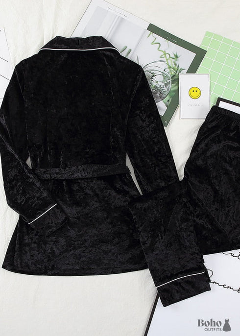 Boho Sleepwear, Pajamas Set, PJ Velvet Desireee in Black