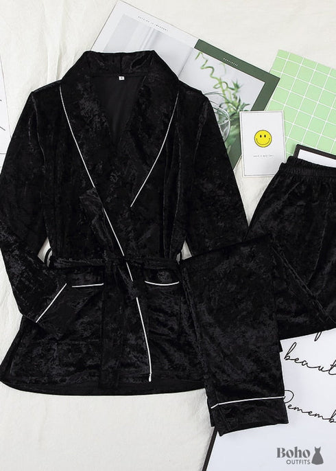 Boho Sleepwear, Pajamas Set, PJ Velvet Desireee in Black