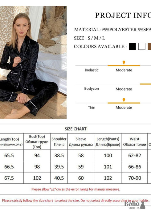 Boho Sleepwear, Pajamas Set, PJ Velvet Desireee in Black