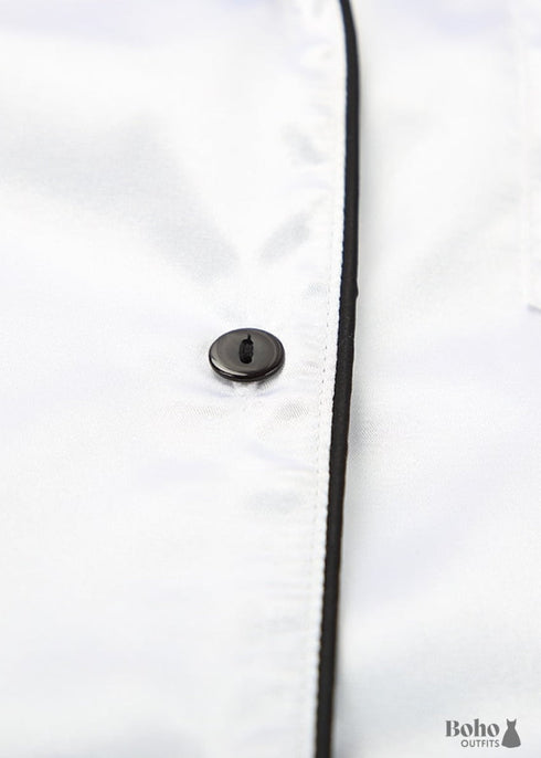 Boho Sleepwear, Pajamas Shirt Dress, PJ Satin Jolie White