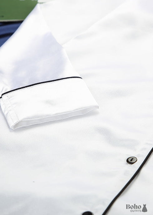 Boho Sleepwear, Pajamas Shirt Dress, PJ Satin Jolie White