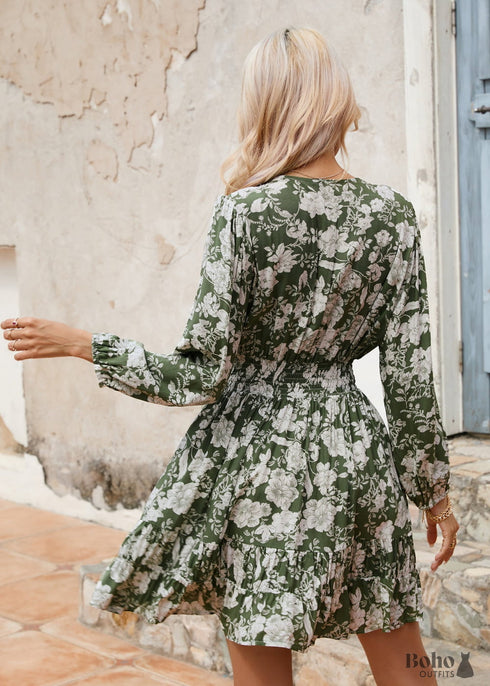 Boho Summer Floral Waist Mini Dress Shannon